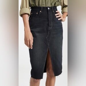 Levi’s High Rise Deconstructed Midi Denim Skirt Black Rinse Size 27 NWT